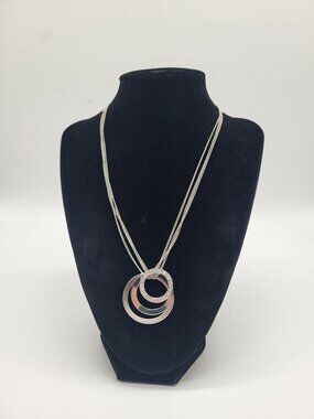Premier Designs Luxe Necklace Multi Strand Silver Tone Circular Pendant
